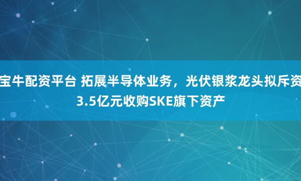 宝牛配资平台 拓展半导体业务,光伏银浆龙头拟斥资3.5亿元收购SKE旗下资产